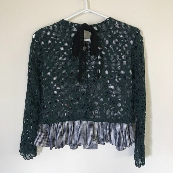 ANTHROPOLOGIE MAEVE Gabriella Gingham Peplum and Green Lace Top Size XS - Picture 5 of 8